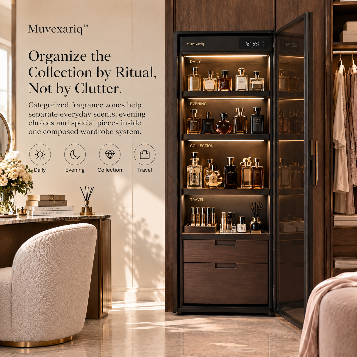 Muvexariq™ Perfume Wardrobe Climate Vault